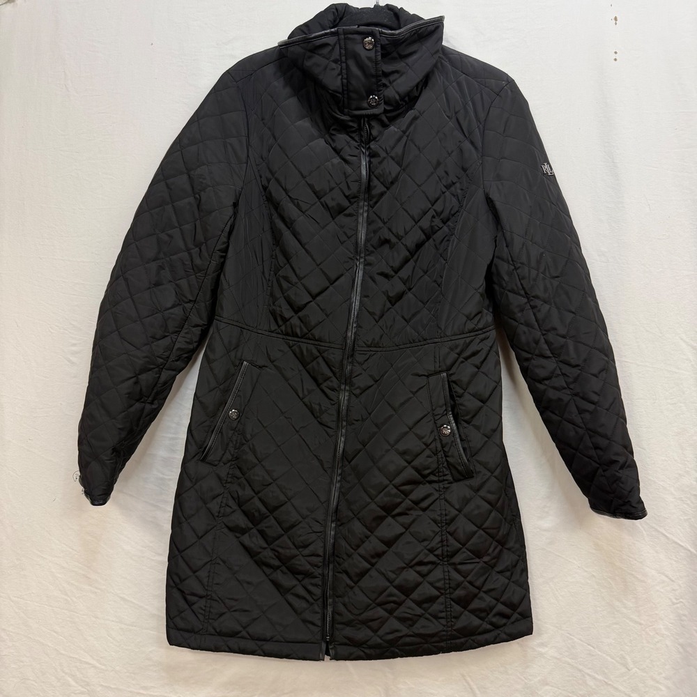 Lauren Ralph Lauren Black Diamond Quilted Zip Front Puffer Coat Jacket Womens M
